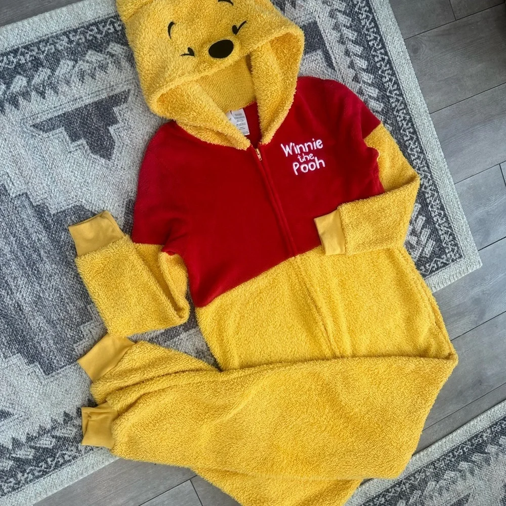 Y2K Disney Winnie the Pooh Women’s Hooded Pooh Zip Onesie Pjs Costume Size Small - Picture 12 of 15